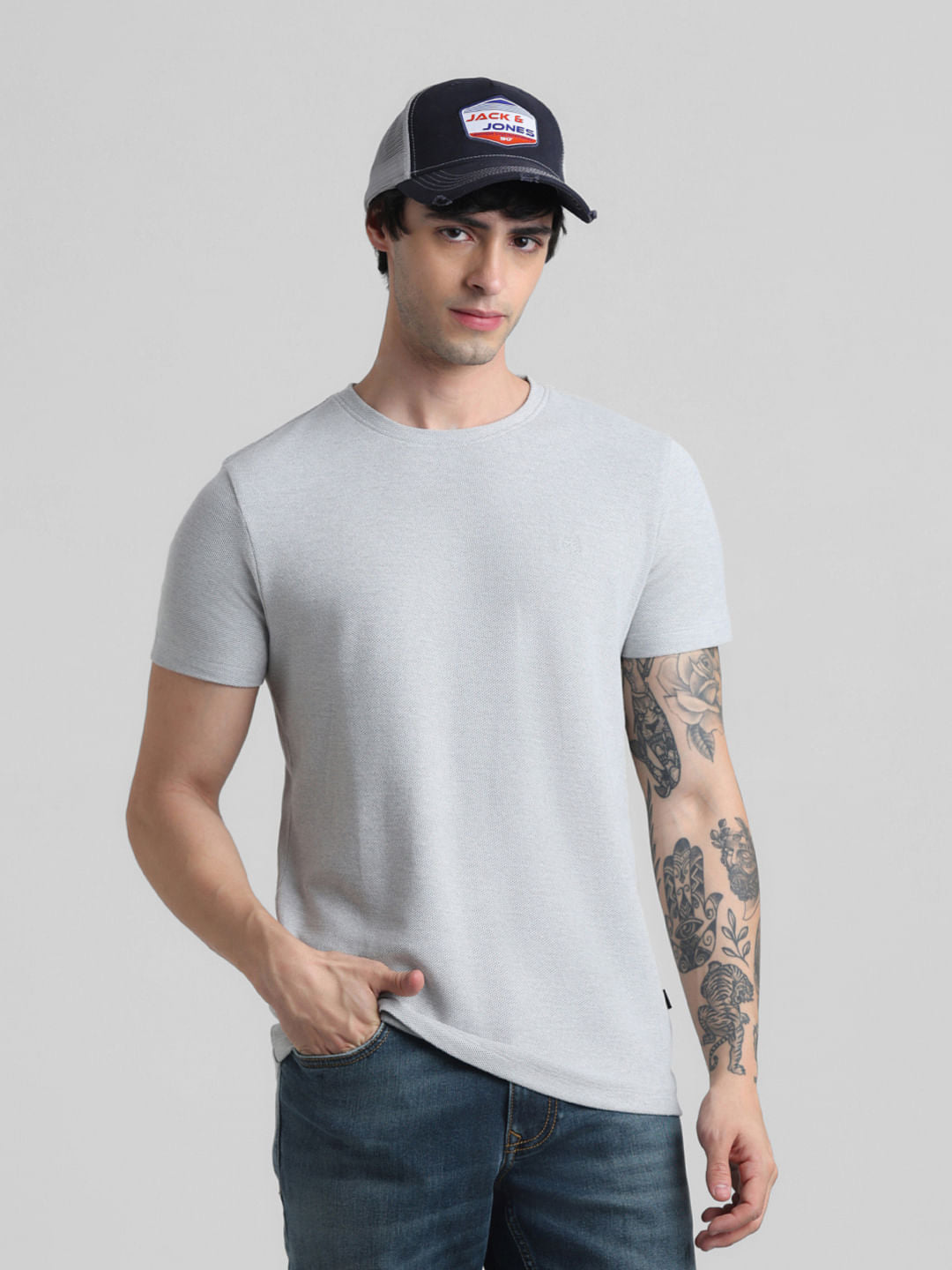 Light Grey Melange Crew Neck T-shirt - S