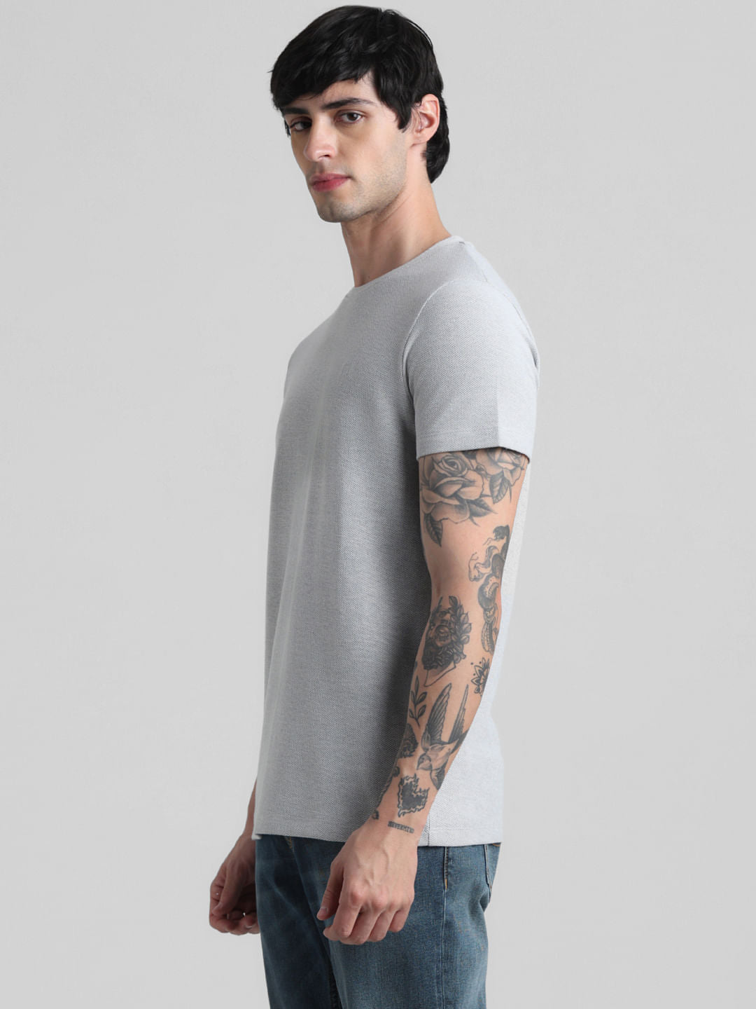 Light Grey Melange Crew Neck T-shirt