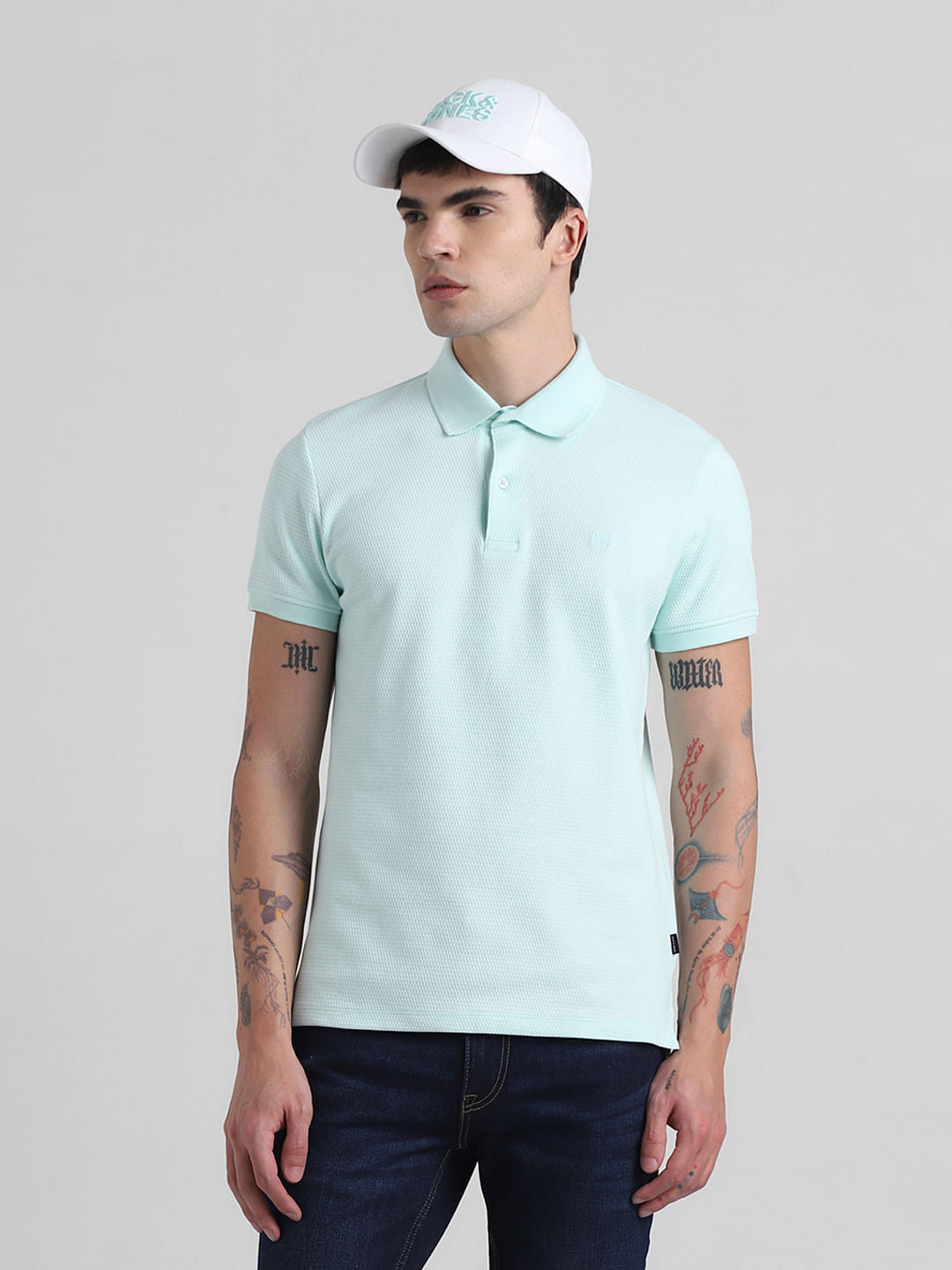 Light Green Textured Polo T-shirt - S
