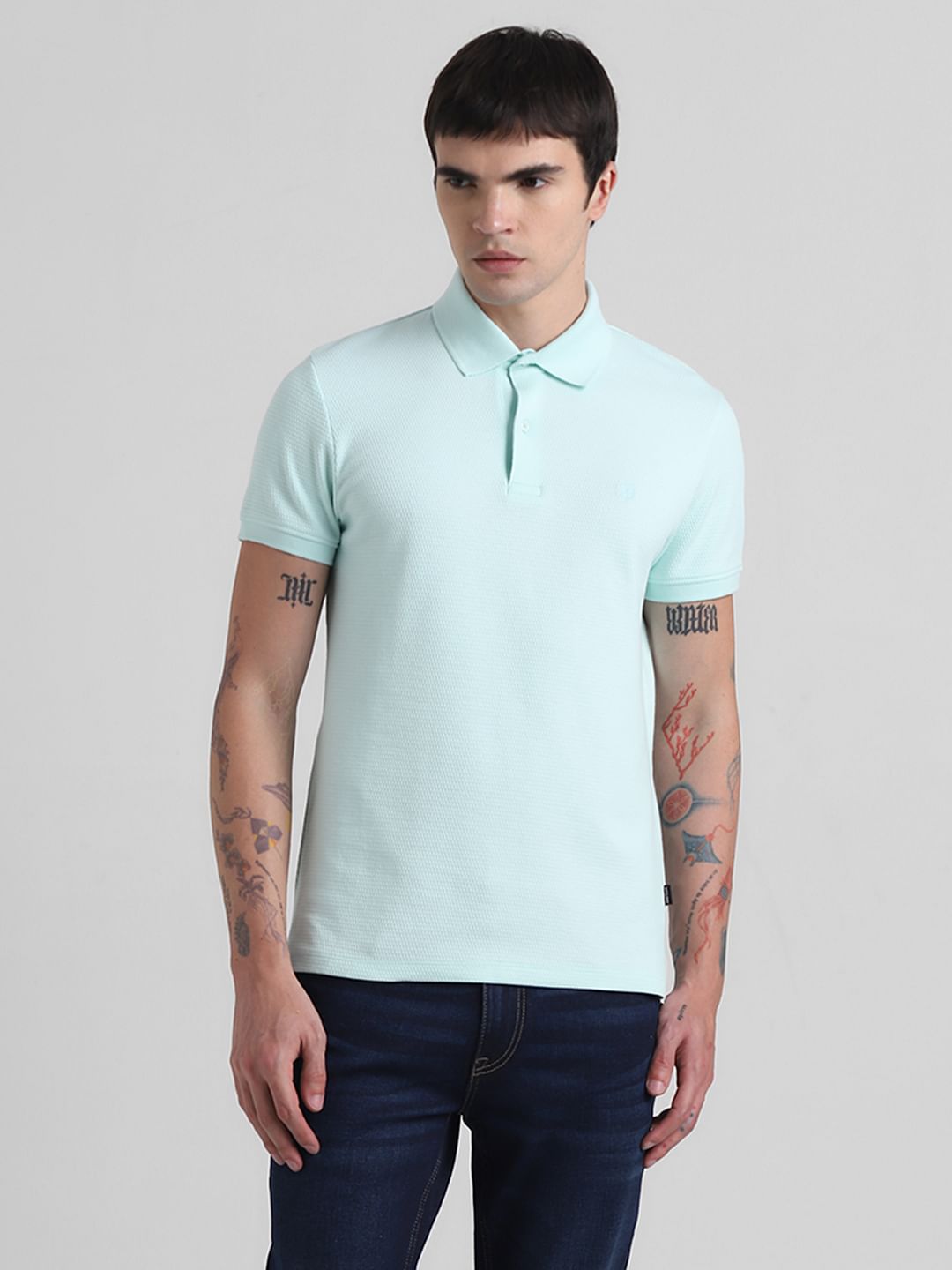 Light Green Textured Polo T-shirt