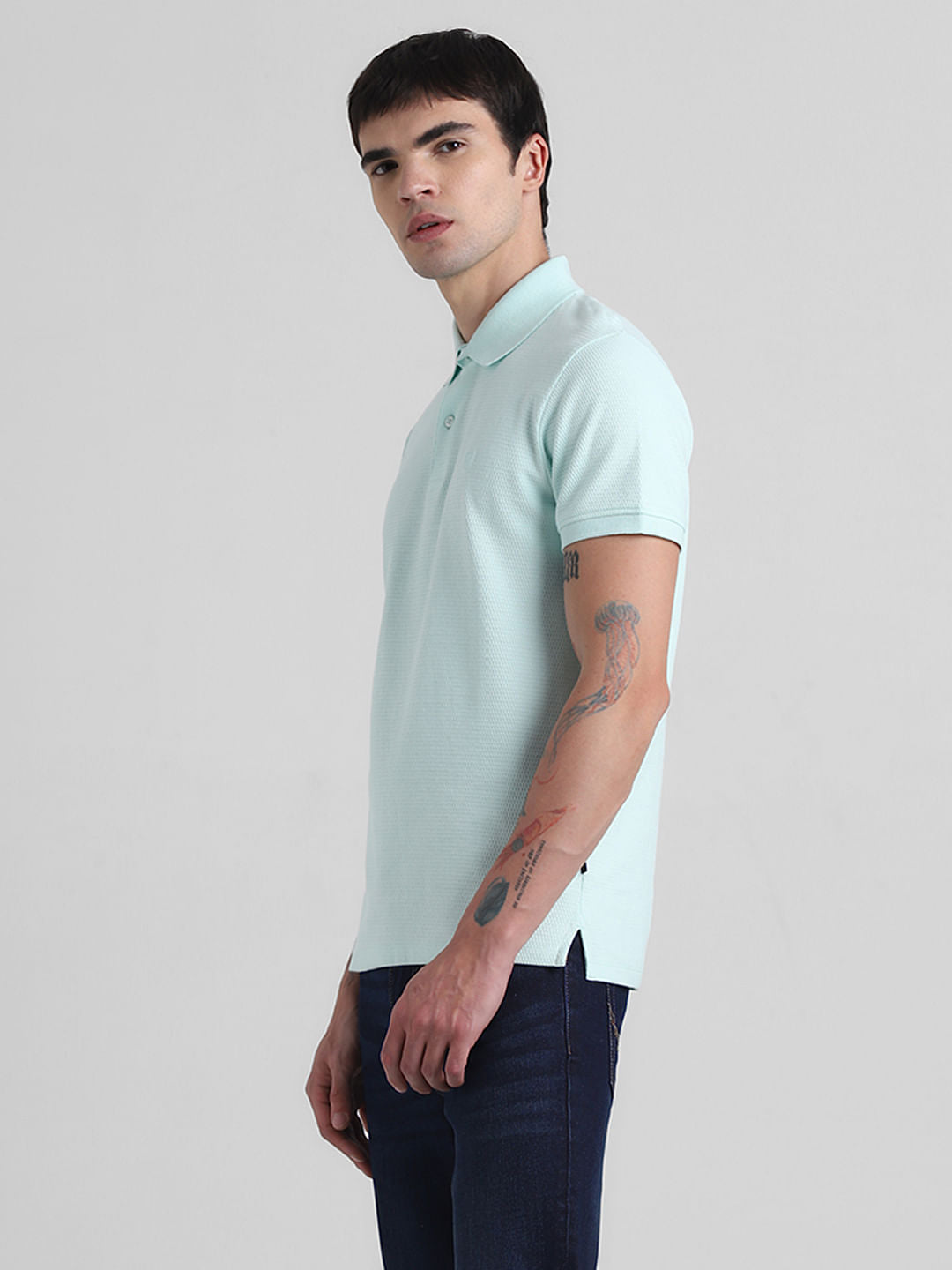 Light Green Textured Polo T-shirt