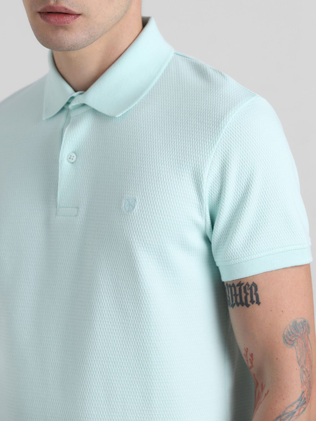 Light Green Textured Polo T-shirt