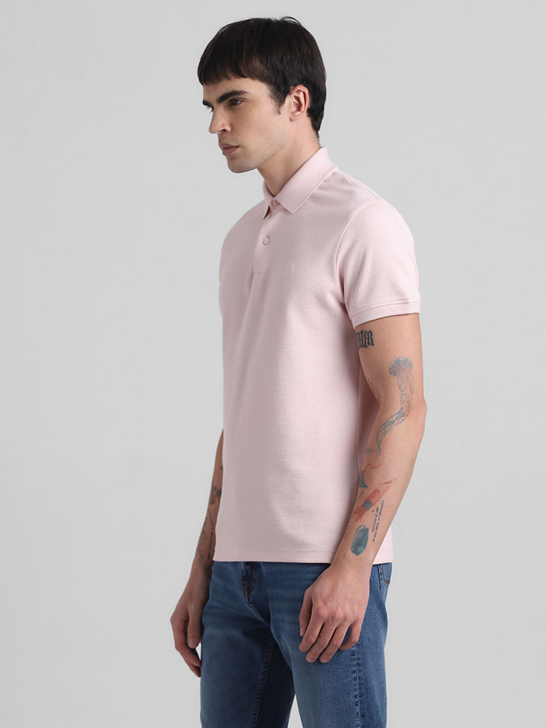 Light Pink Textured Polo T-shirt