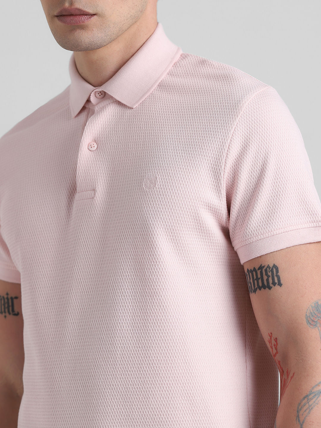 Light Pink Textured Polo T-shirt