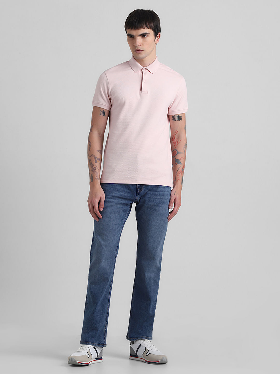 Light Pink Textured Polo T-shirt