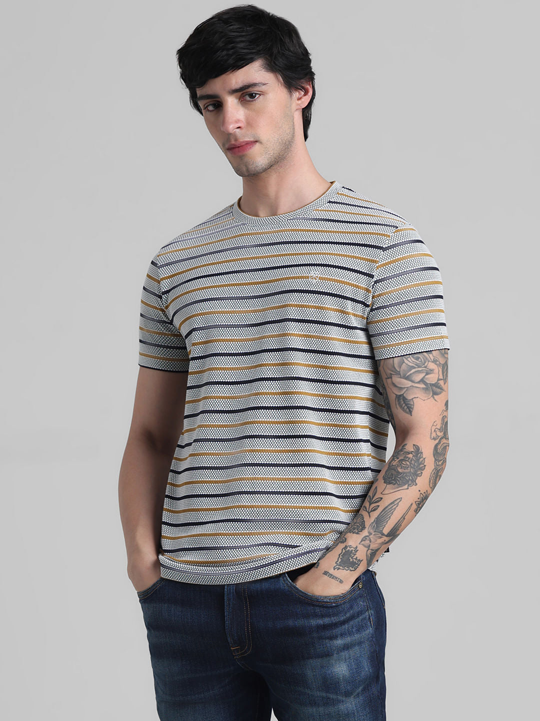 White Striped Crew Neck T-shirt