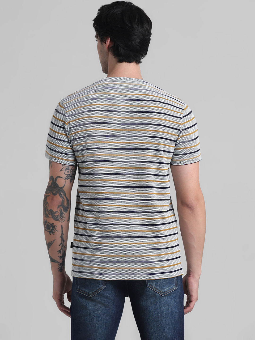 White Striped Crew Neck T-shirt