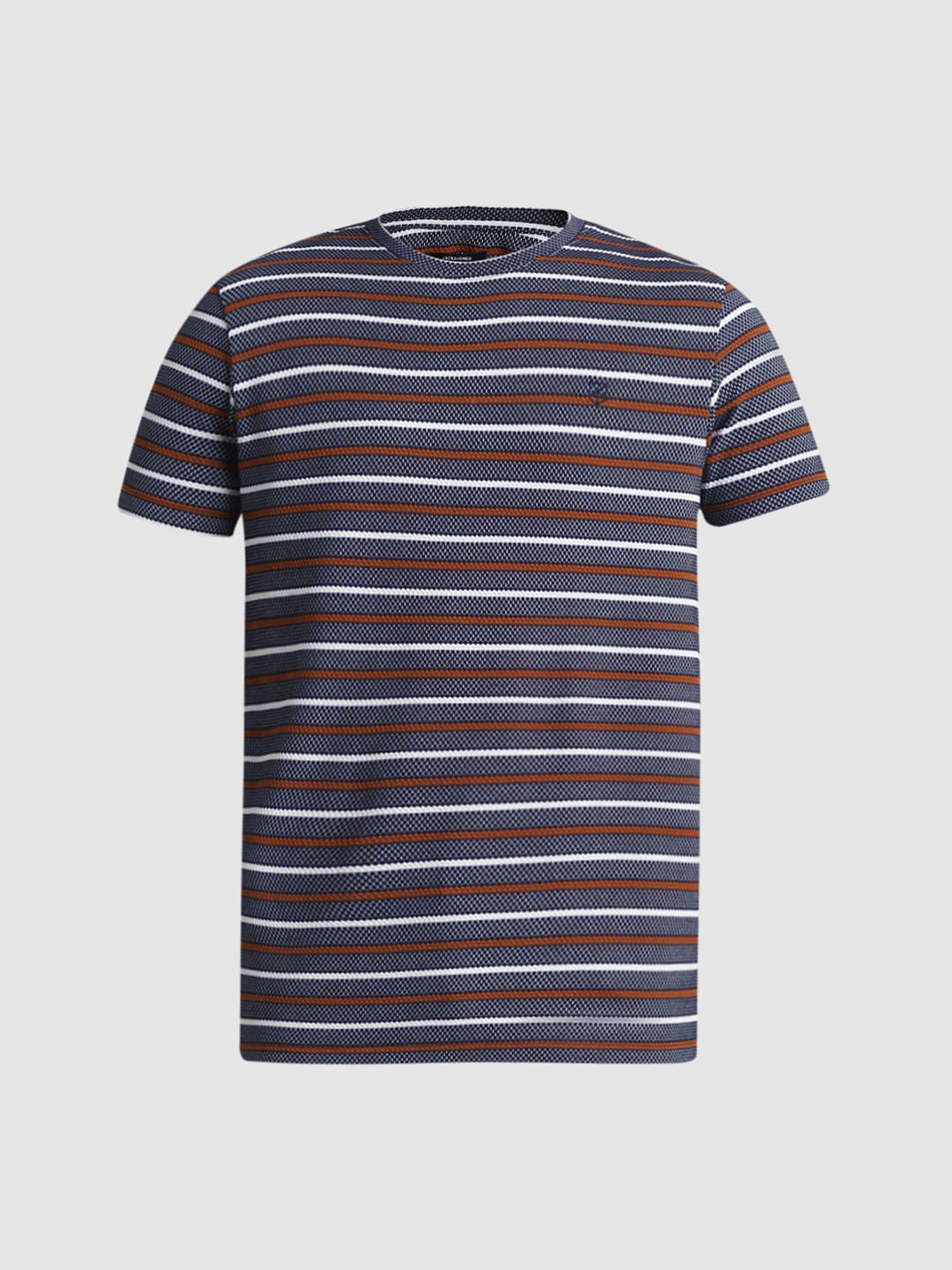 Navy Blue Striped Crew Neck T-shirt