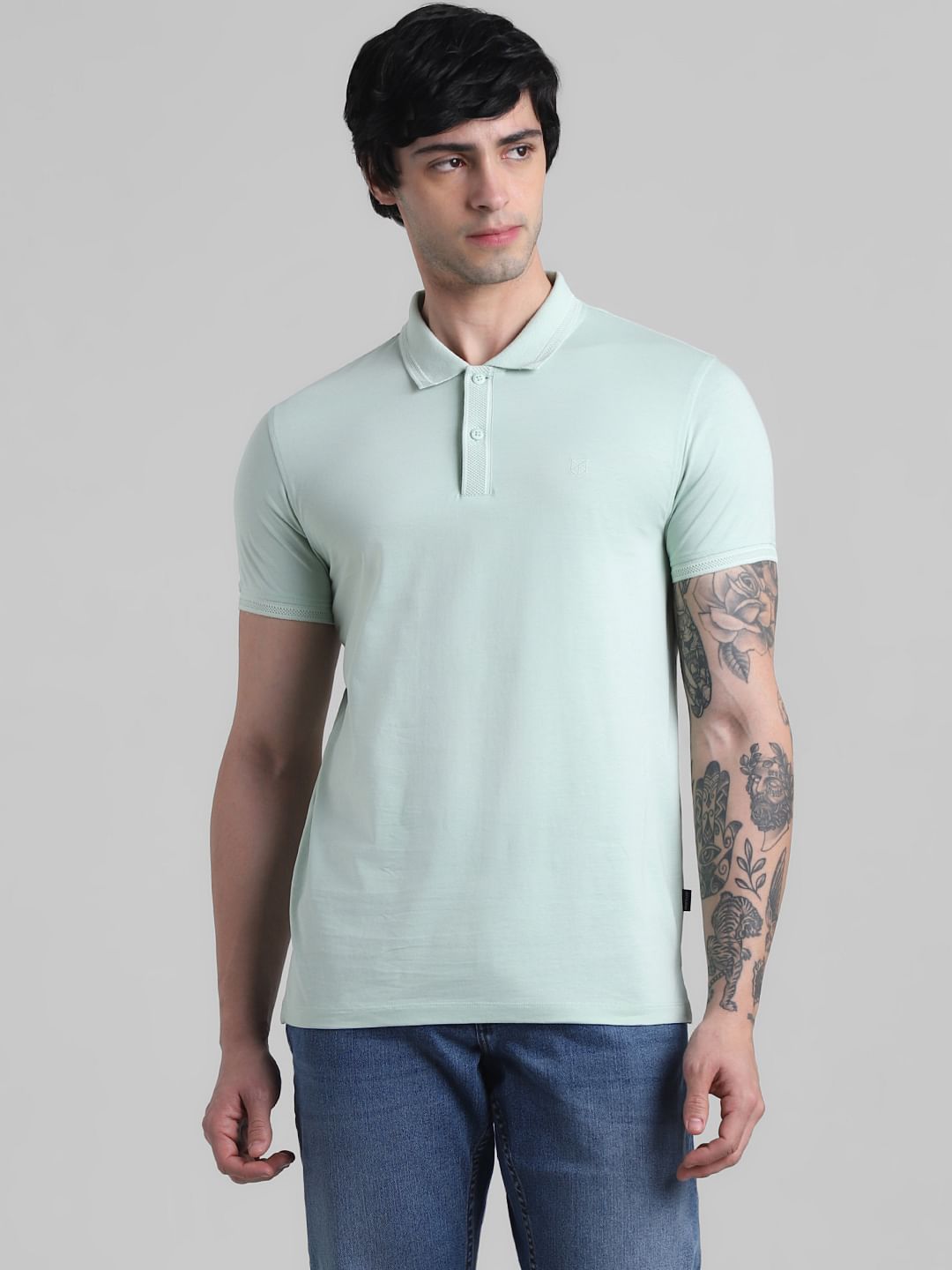Green Contrast Tipping Polo T-shirt
