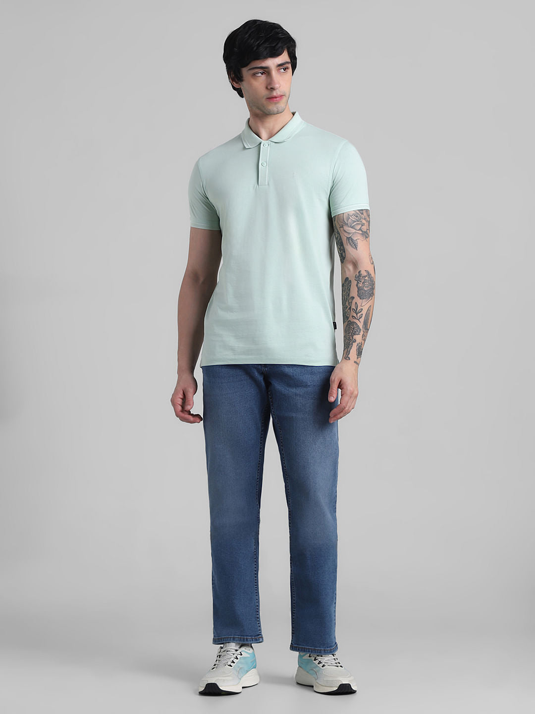 Green Contrast Tipping Polo T-shirt