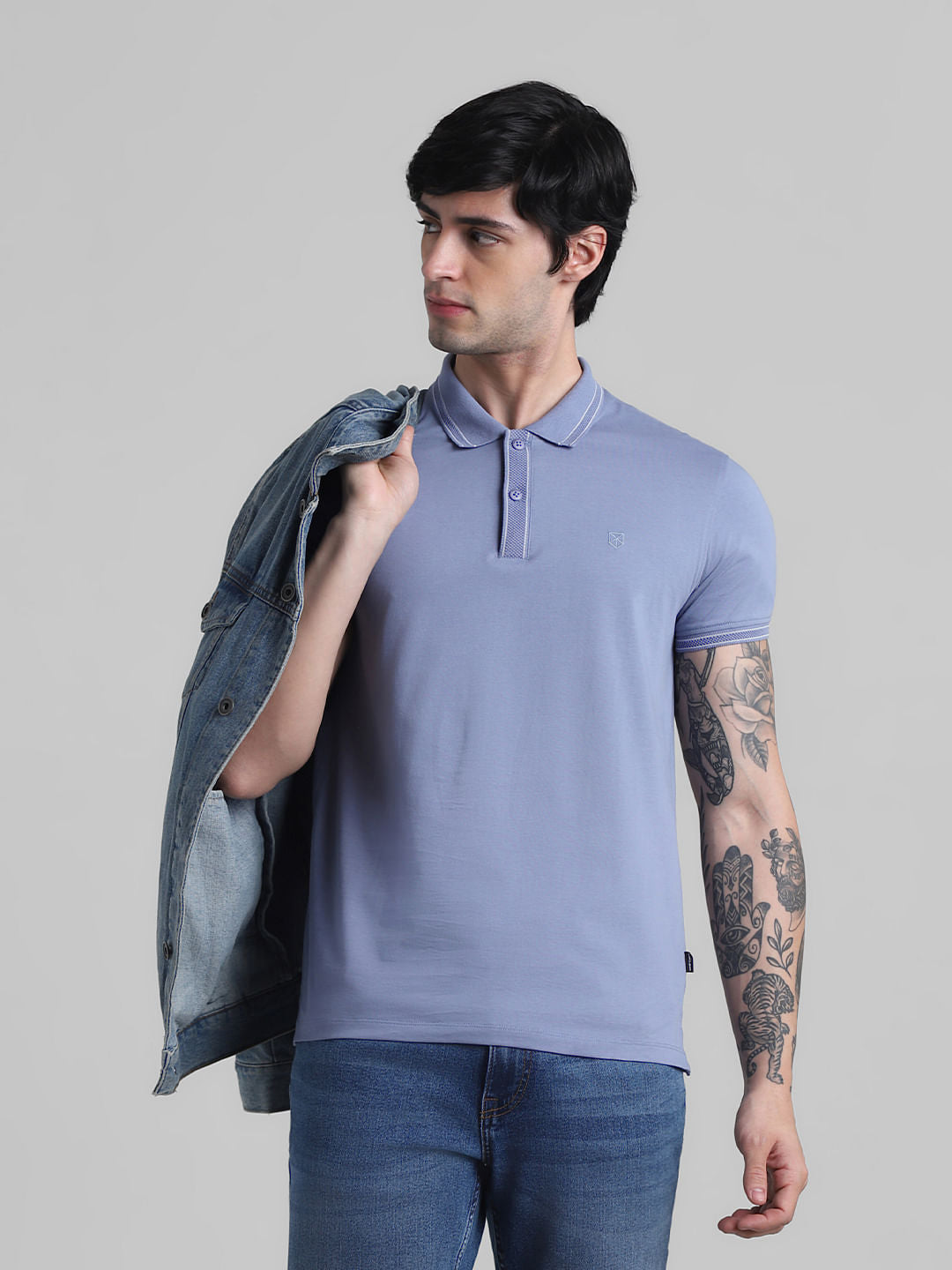 Blue Contrast Tipping Polo T-shirt - S