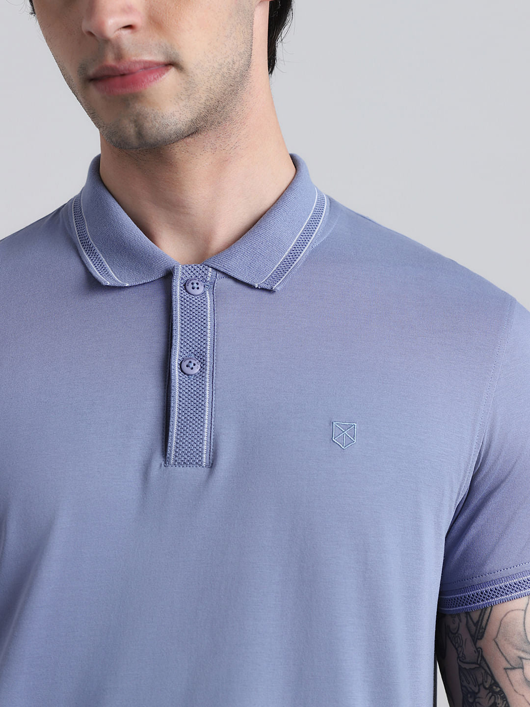 Blue Contrast Tipping Polo T-shirt