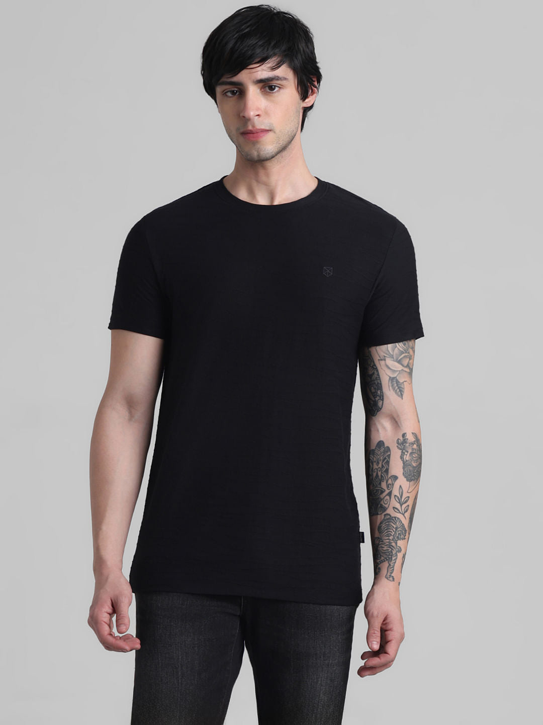 Black Jacquard Cotton T-shirt