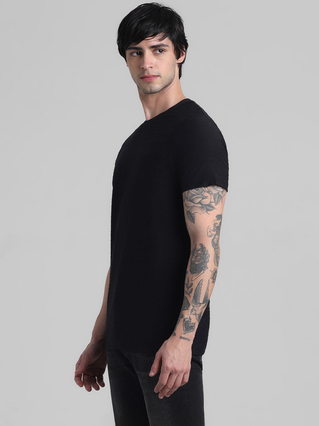 Black Jacquard Cotton T-shirt
