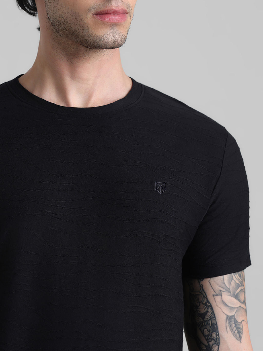Black Jacquard Cotton T-shirt