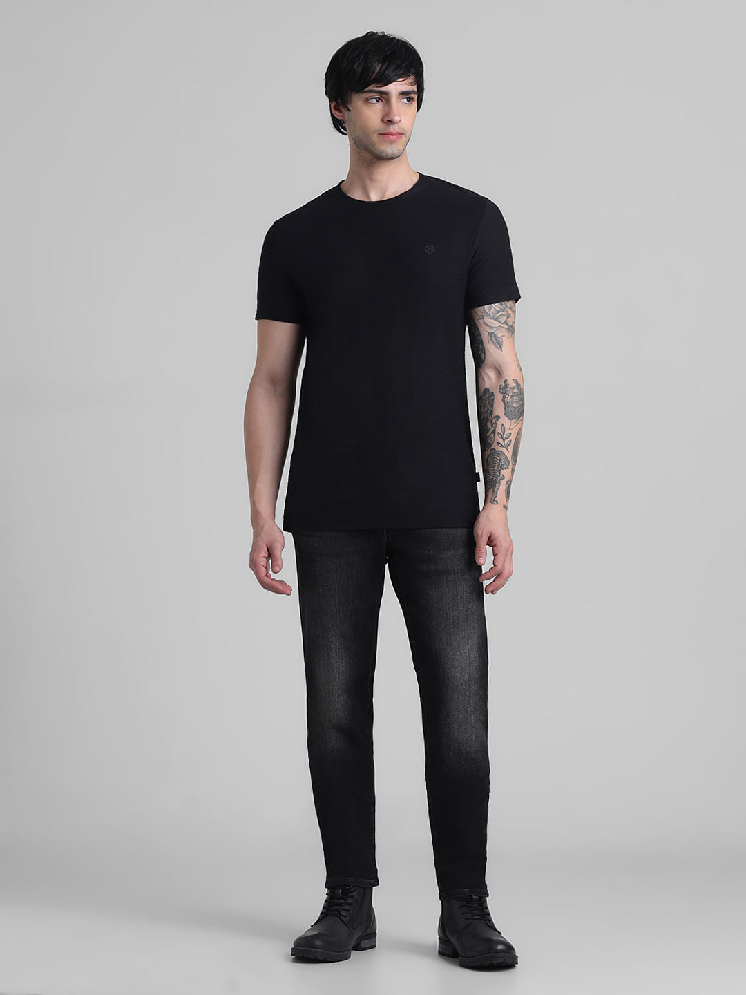 Black Jacquard Cotton T-shirt