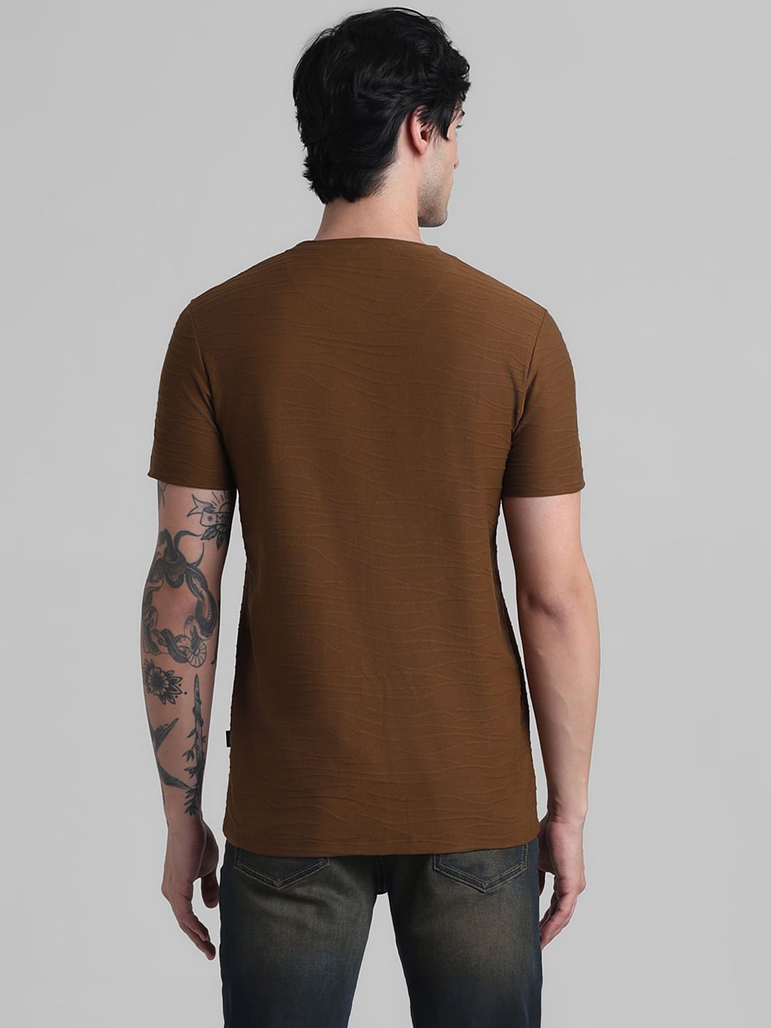 Brown Jacquard Cotton T-shirt