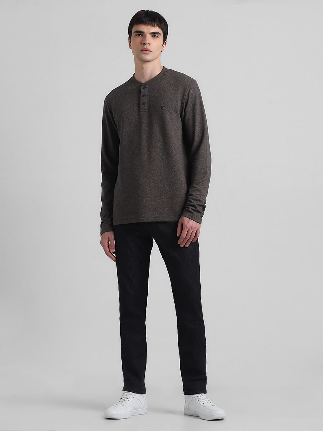 Brown Printed Henley T-shirt