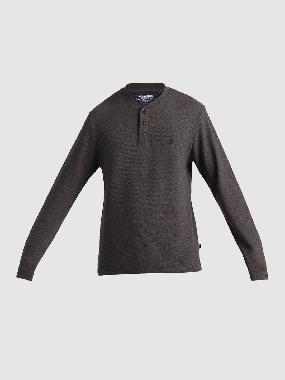 Brown Printed Henley T-shirt