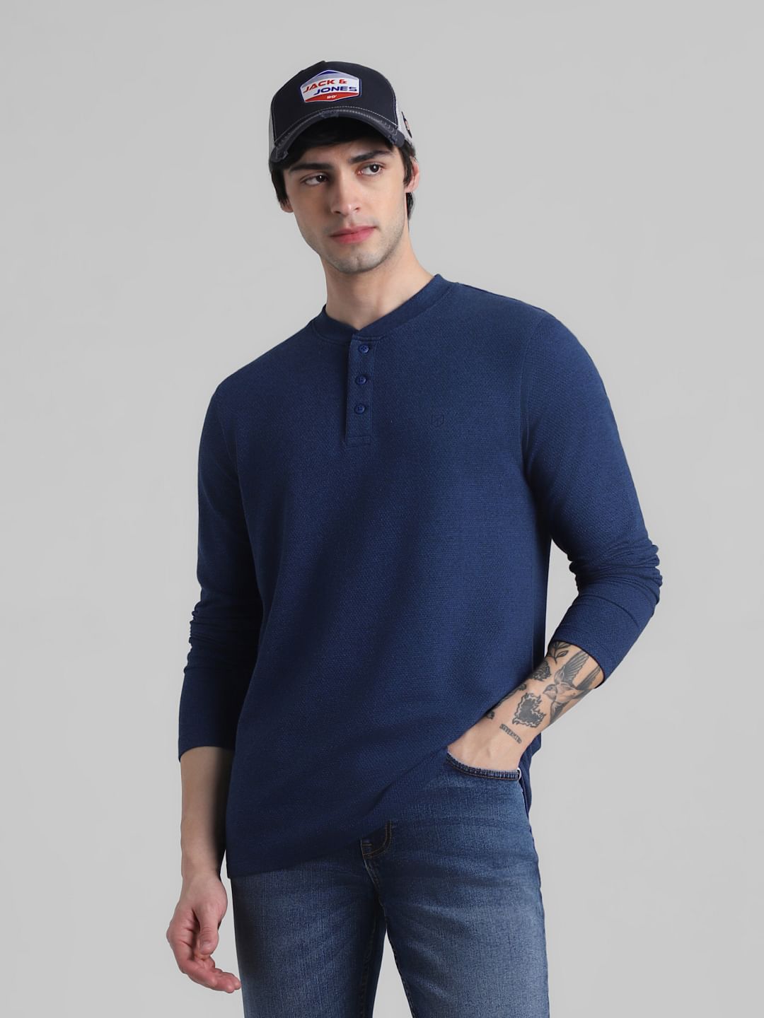Navy Blue Henley T-shirt - S