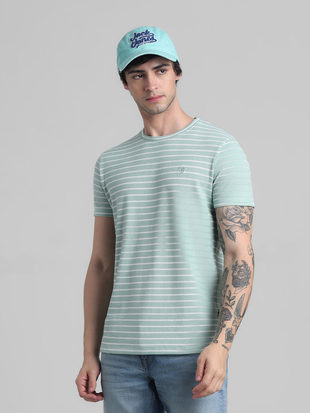Green Striped Crew Neck T-shirt - S