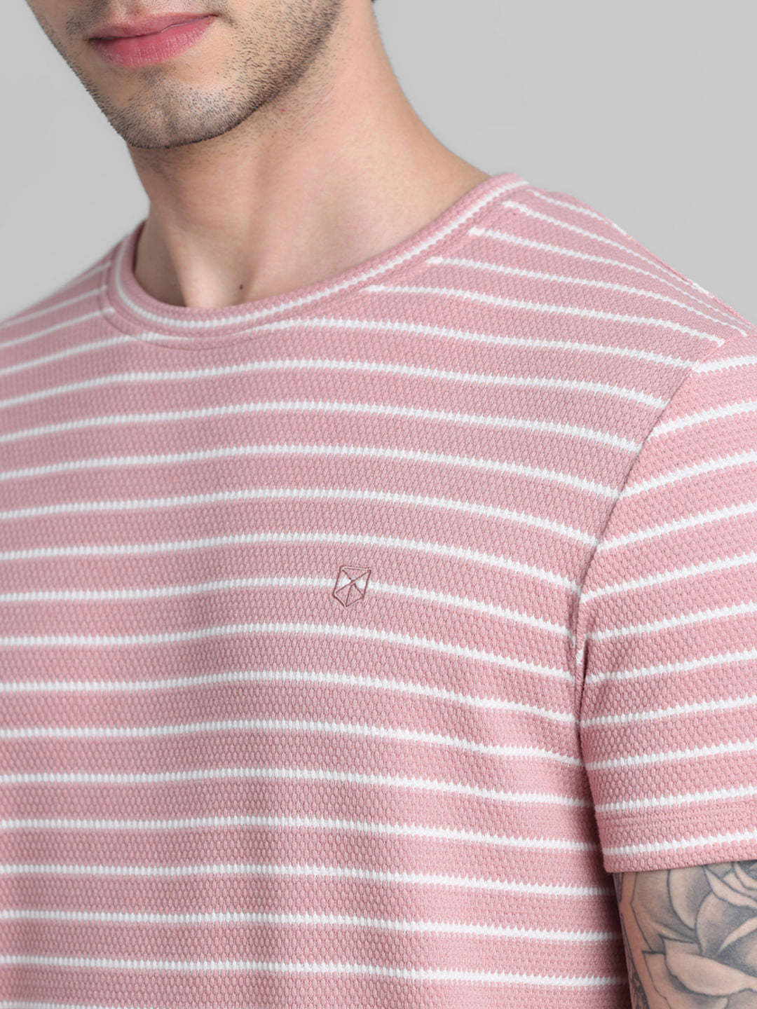 Pink Striped Crew Neck T-shirt