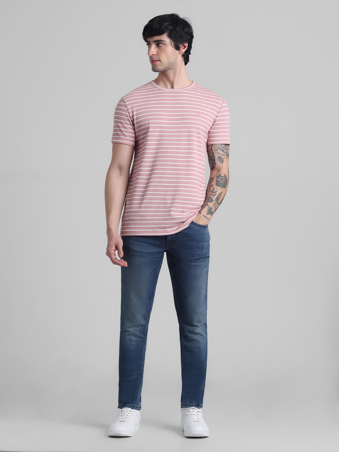 Pink Striped Crew Neck T-shirt