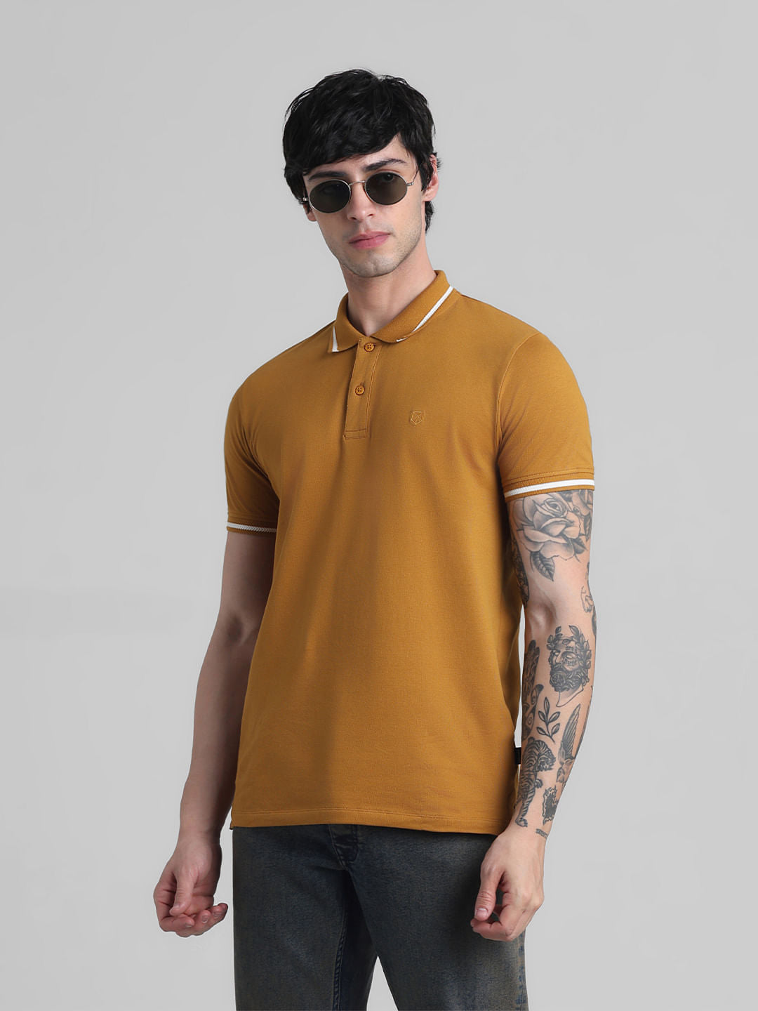 Brown Contrast Tipping Polo - S