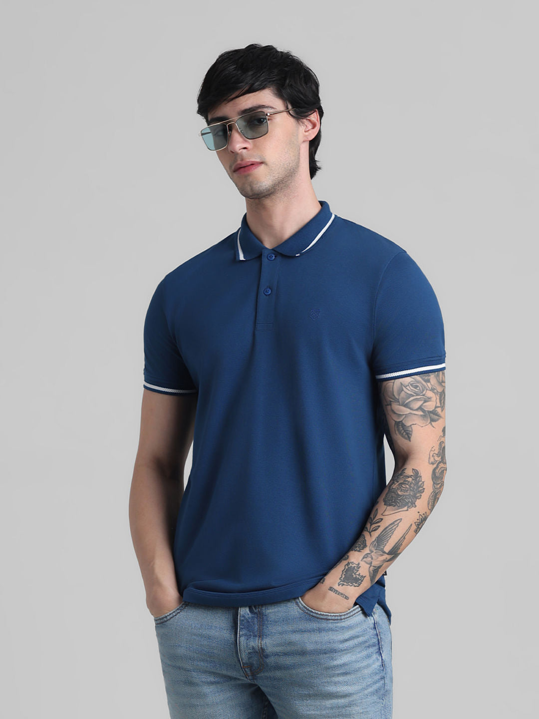 Blue Contrast Tipping Polo - S