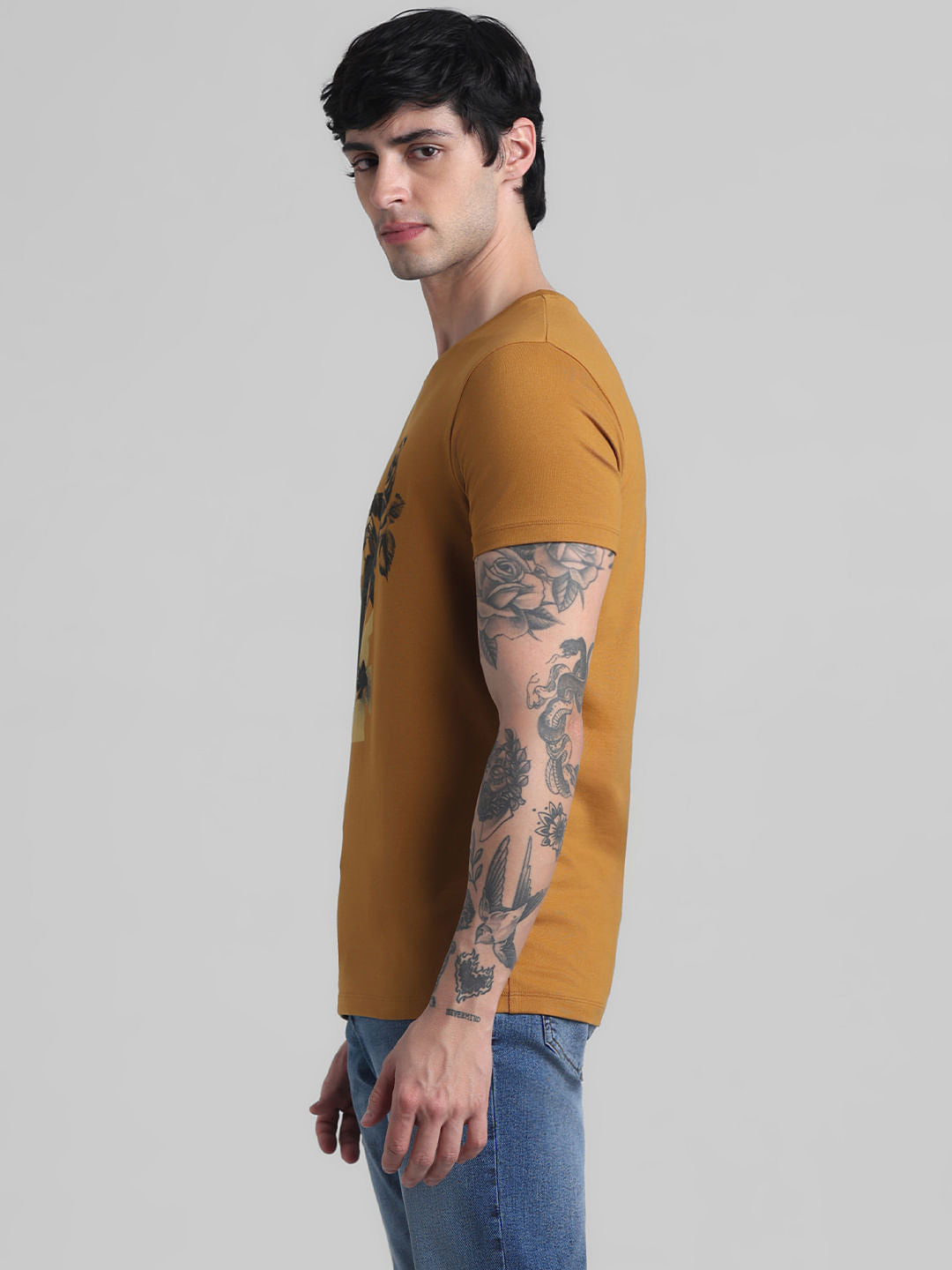 Golden Brown Floral Print T-shirt