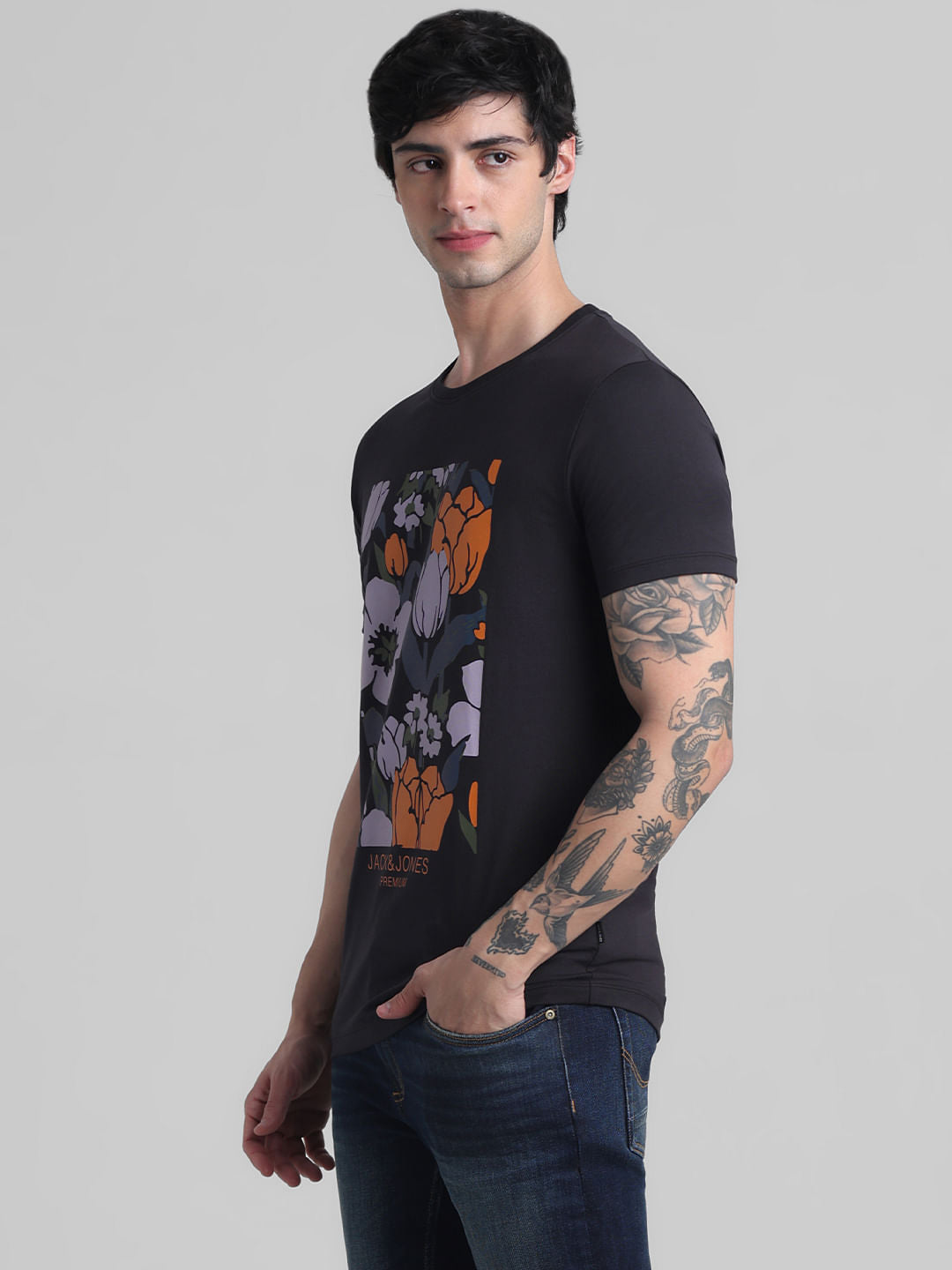 Black Floral Print T-shirt