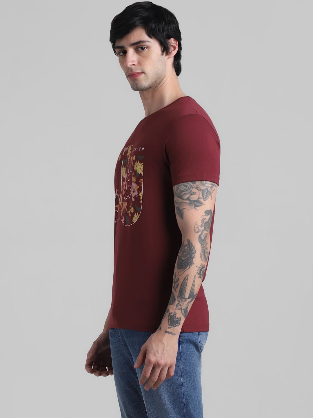 Maroon Graphic Print T-shirt