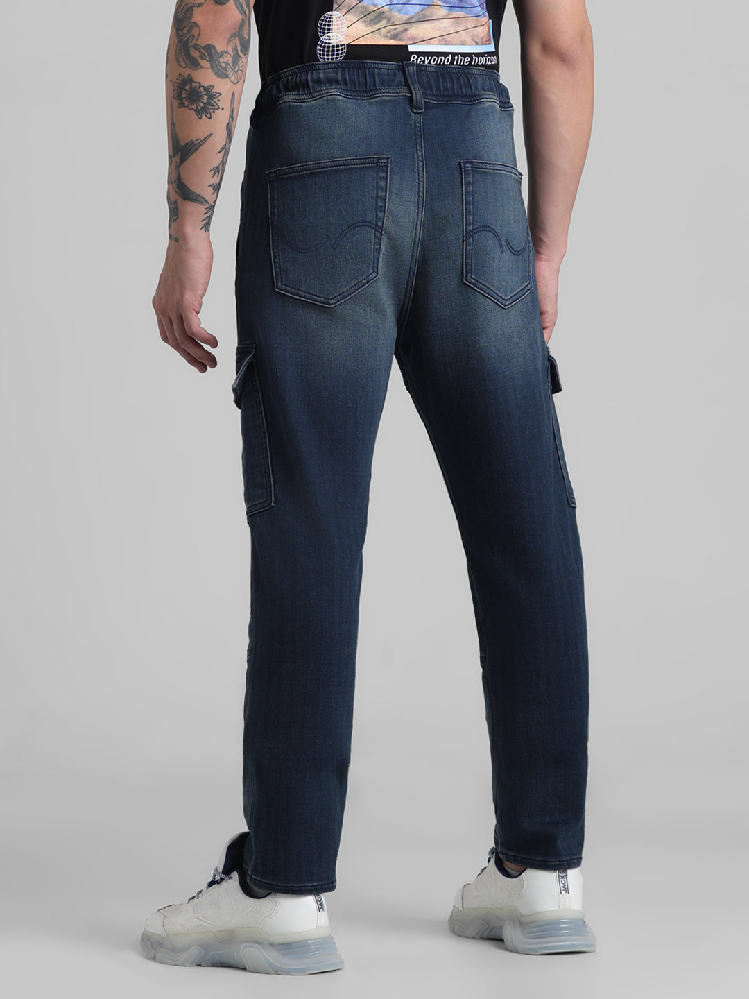 Men's Slim Fit Cargo Denim Joggers In Dark Blue