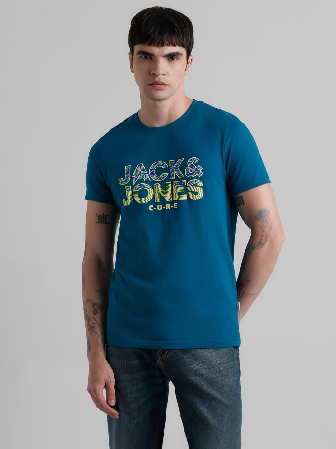Blue Logo Print Crew Neck T-shirt