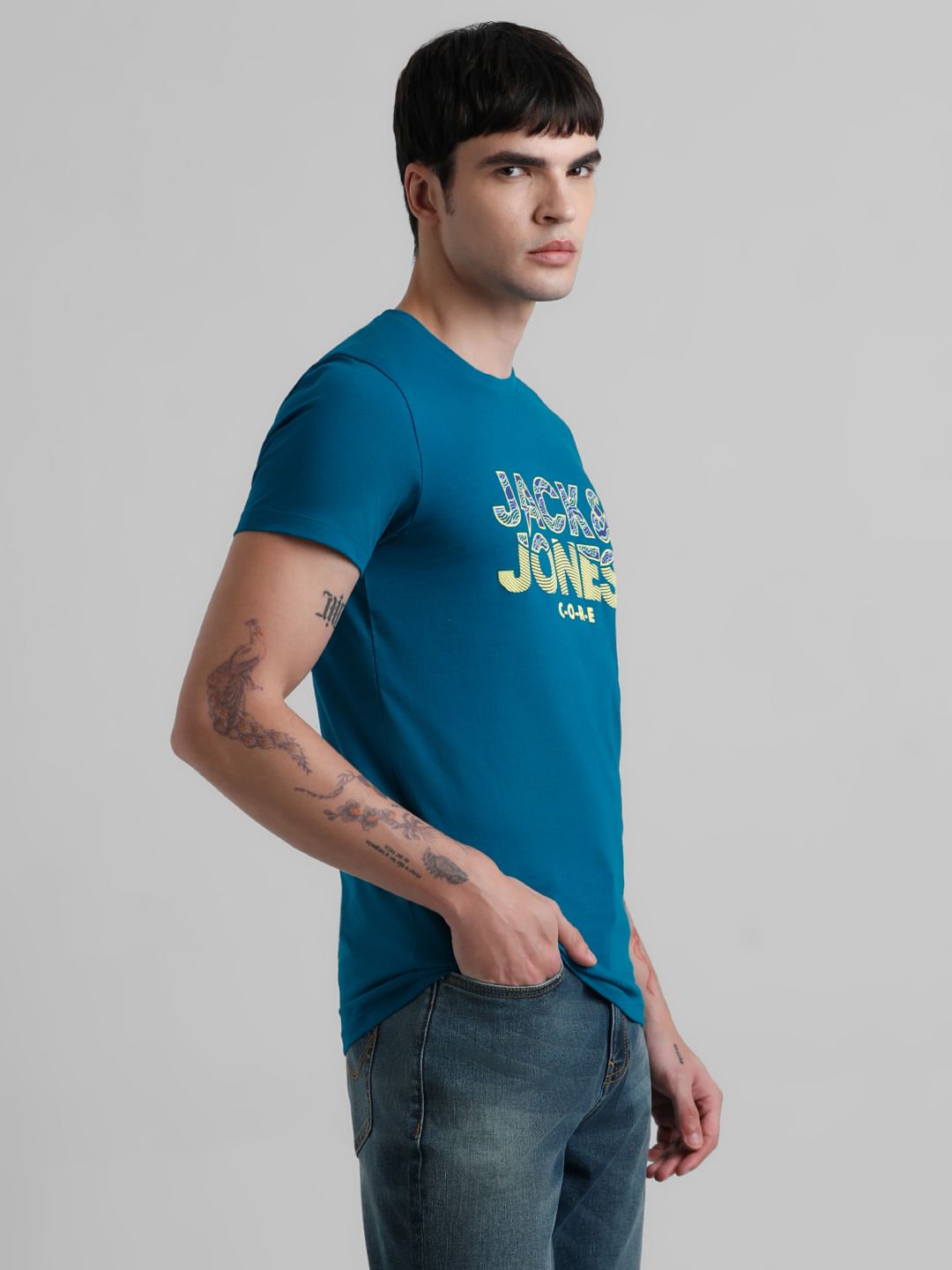 Blue Logo Print Crew Neck T-shirt
