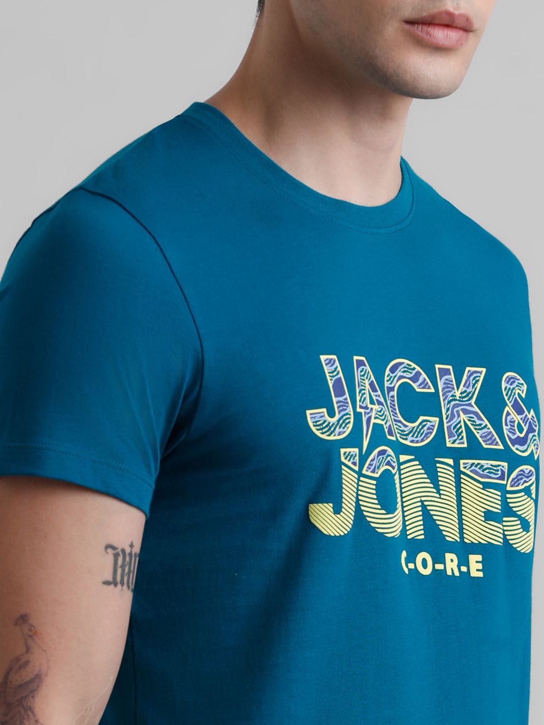 Blue Logo Print Crew Neck T-shirt