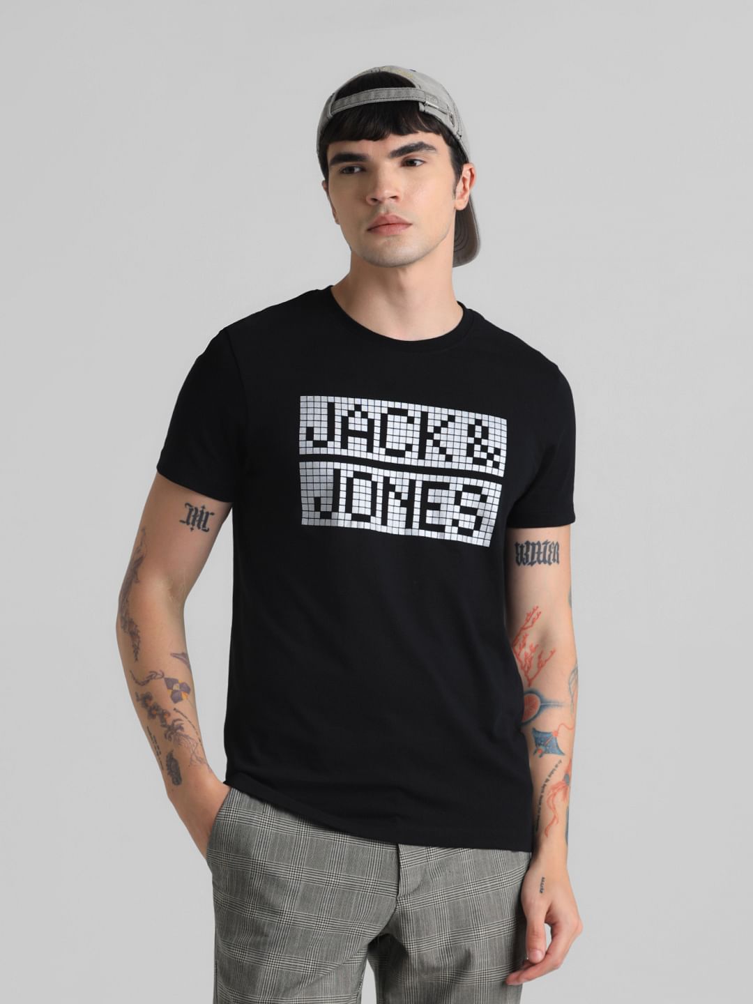Black Logo Print Crew Neck T-shirt - S