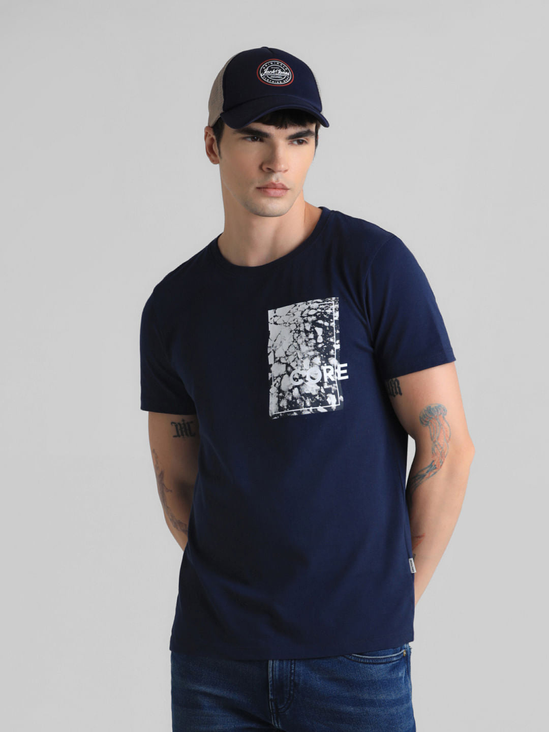 Blue Logo Print Crew Neck T-shirt - S
