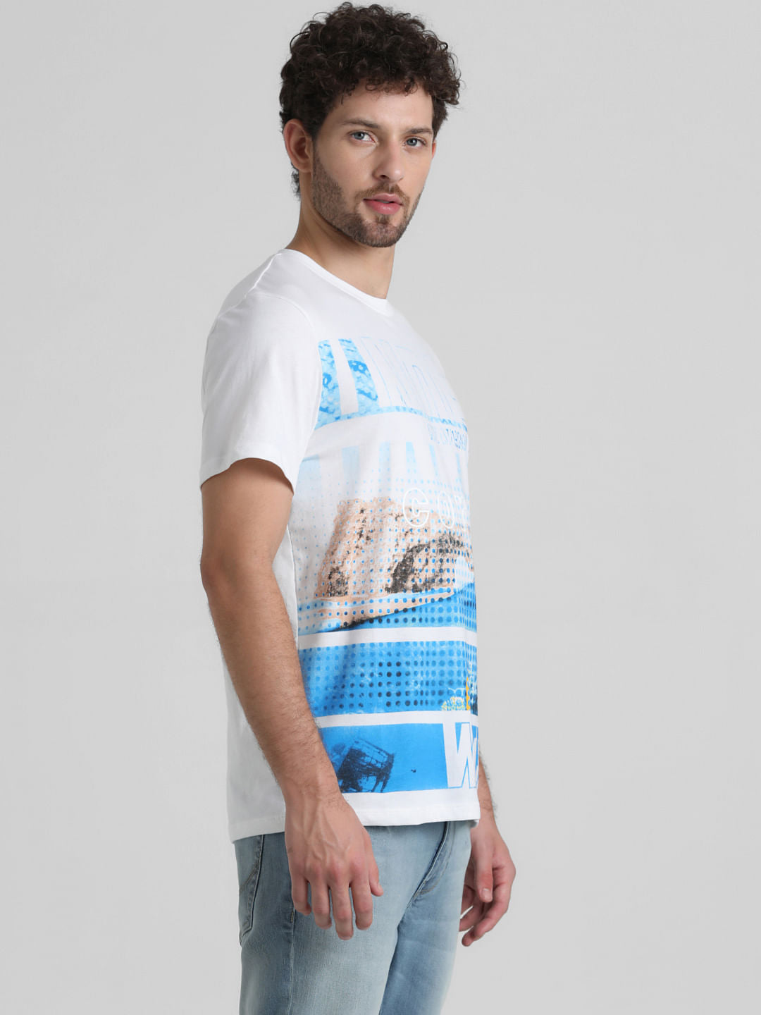 White Placement Print Crew Neck T-shirt