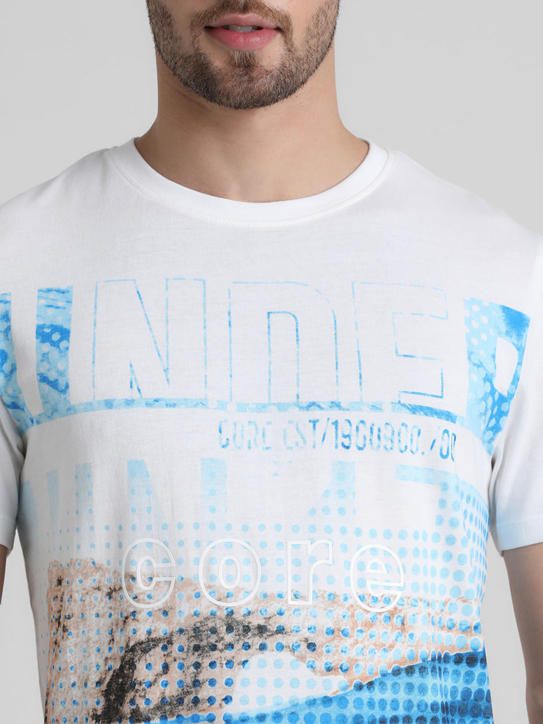 White Placement Print Crew Neck T-shirt