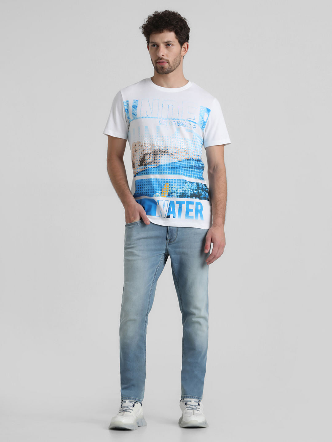 White Placement Print Crew Neck T-shirt