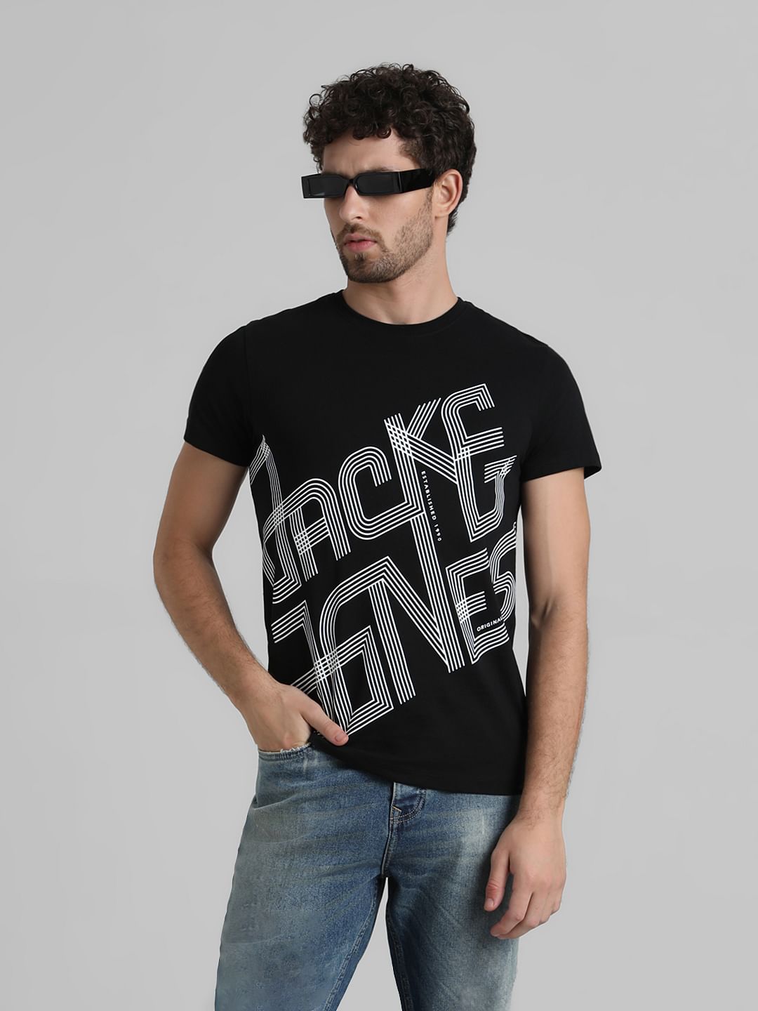 URBAN RACERS by JACK&JONES BLACK LOGO PRINT T-SHIRT - S
