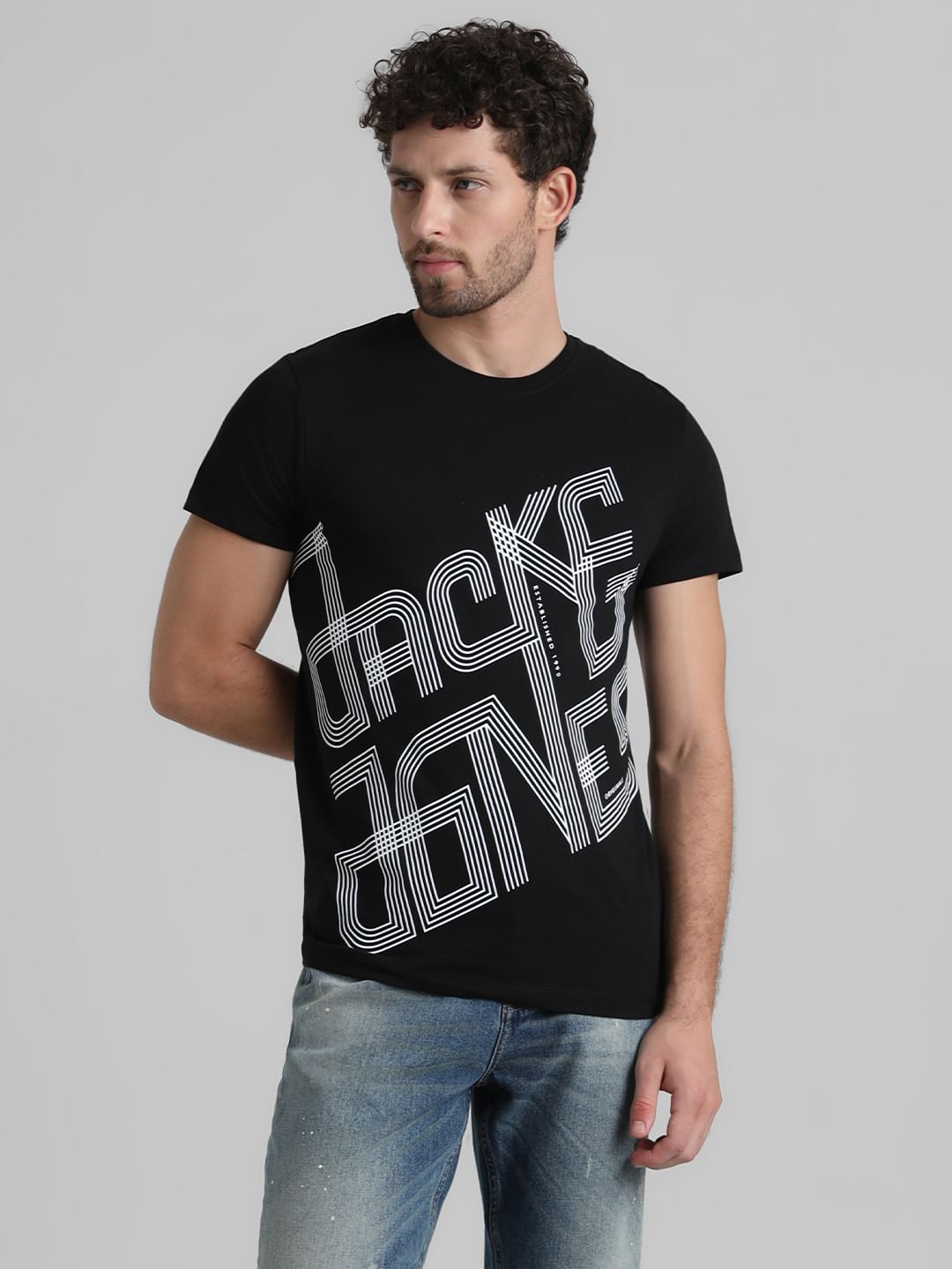 URBAN RACERS by JACK&JONES BLACK LOGO PRINT T-SHIRT