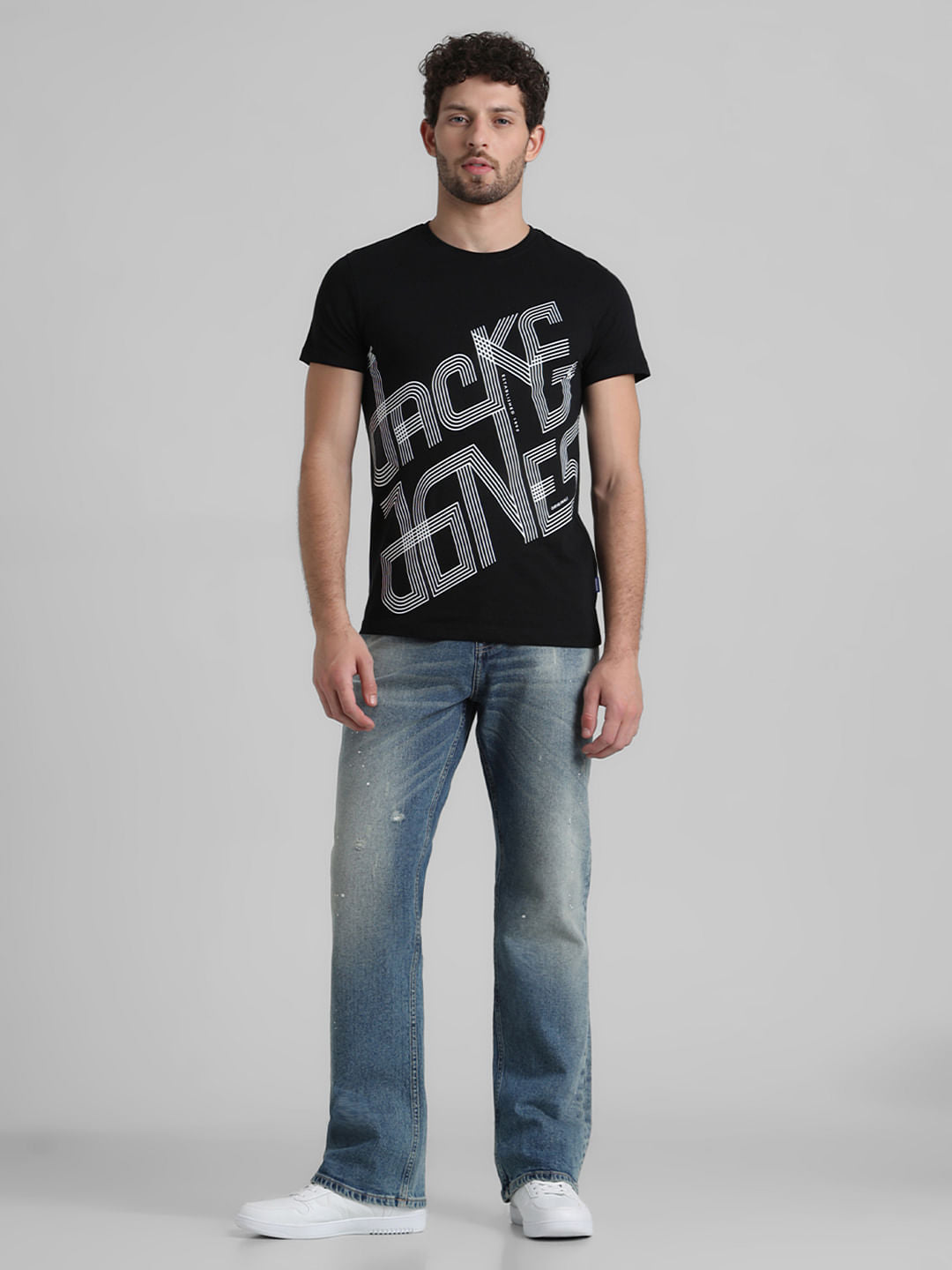 URBAN RACERS by JACK&JONES BLACK LOGO PRINT T-SHIRT