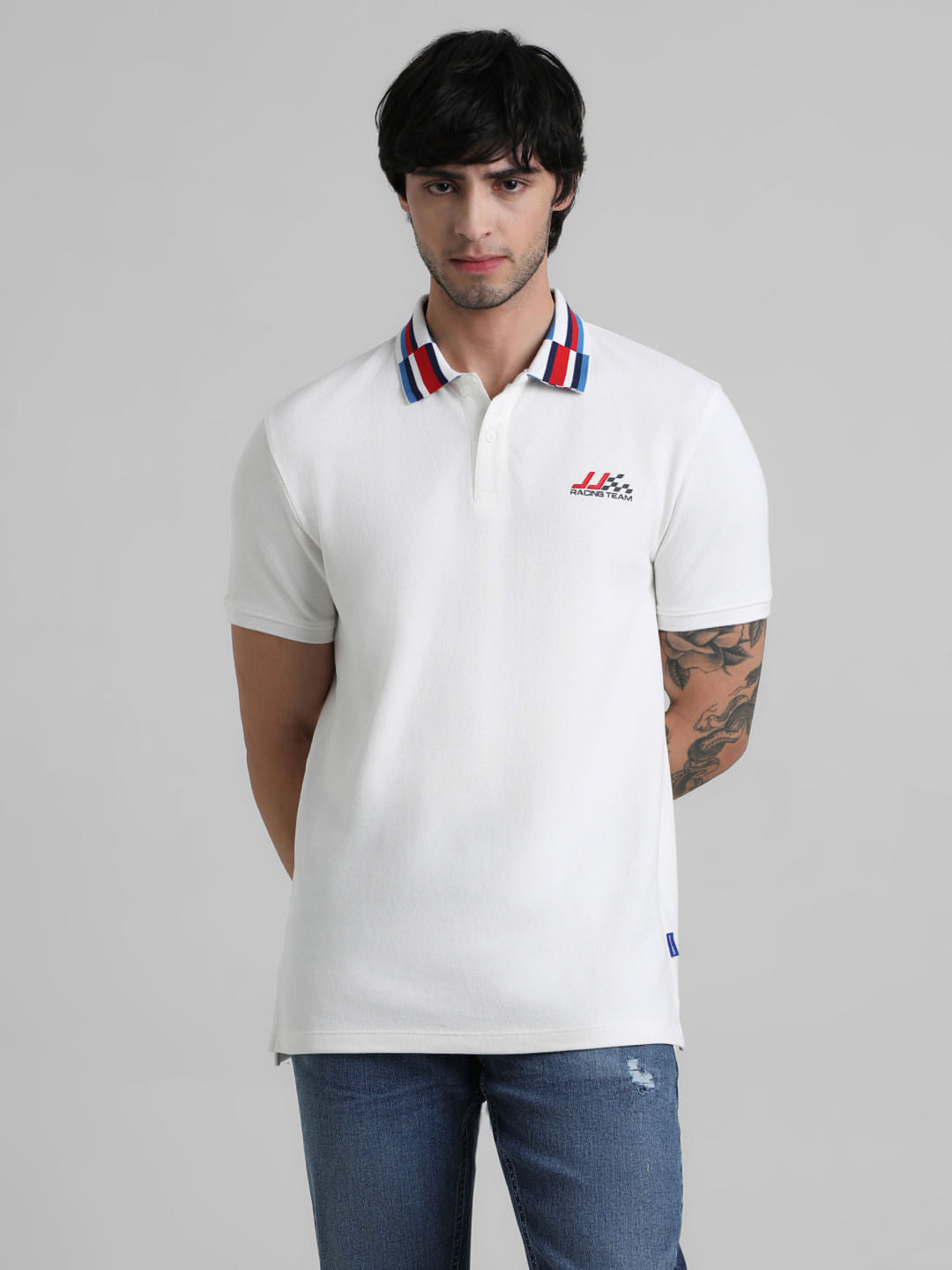 White Race Striped Jacquard Polo