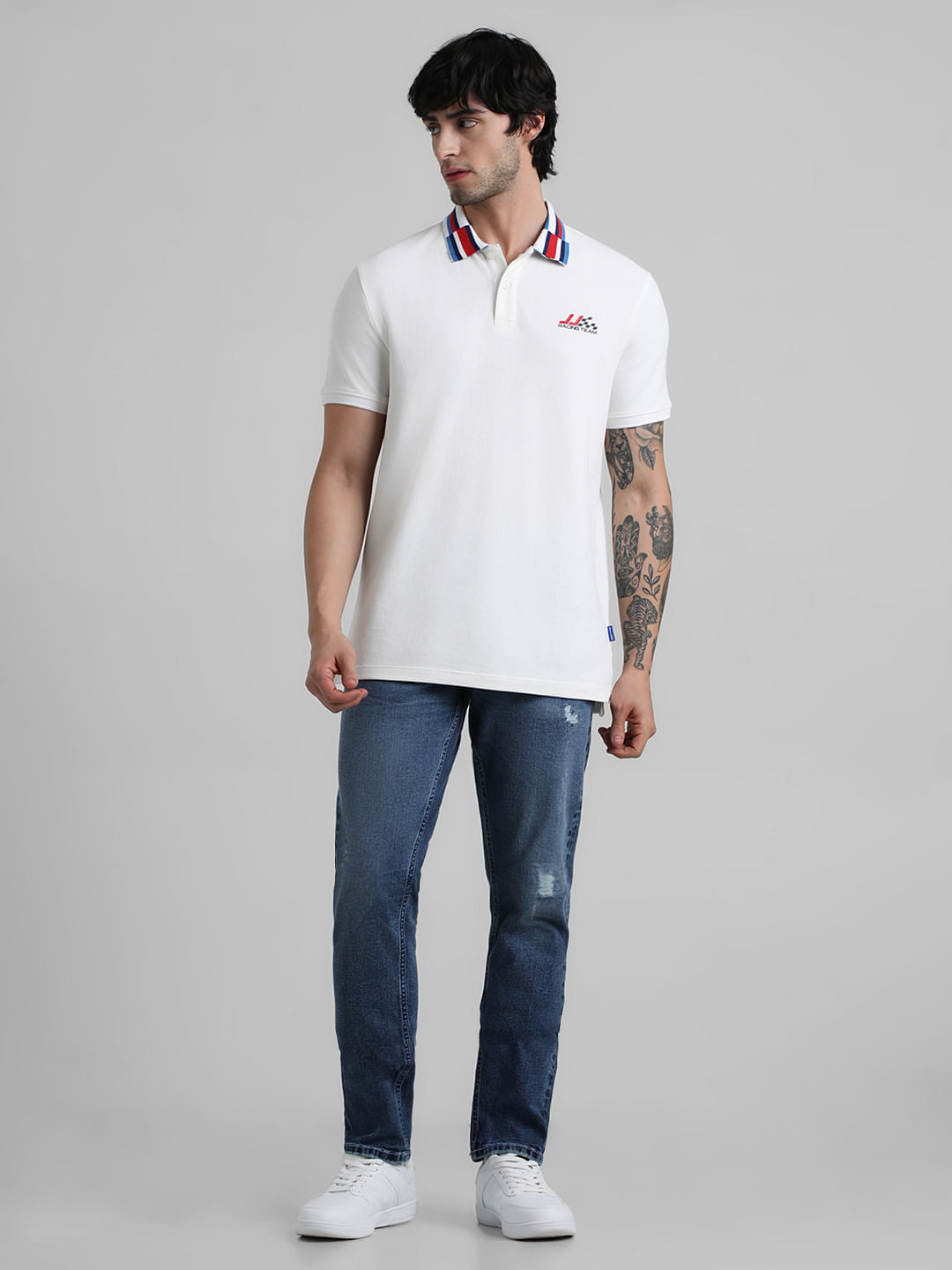White Race Striped Jacquard Polo