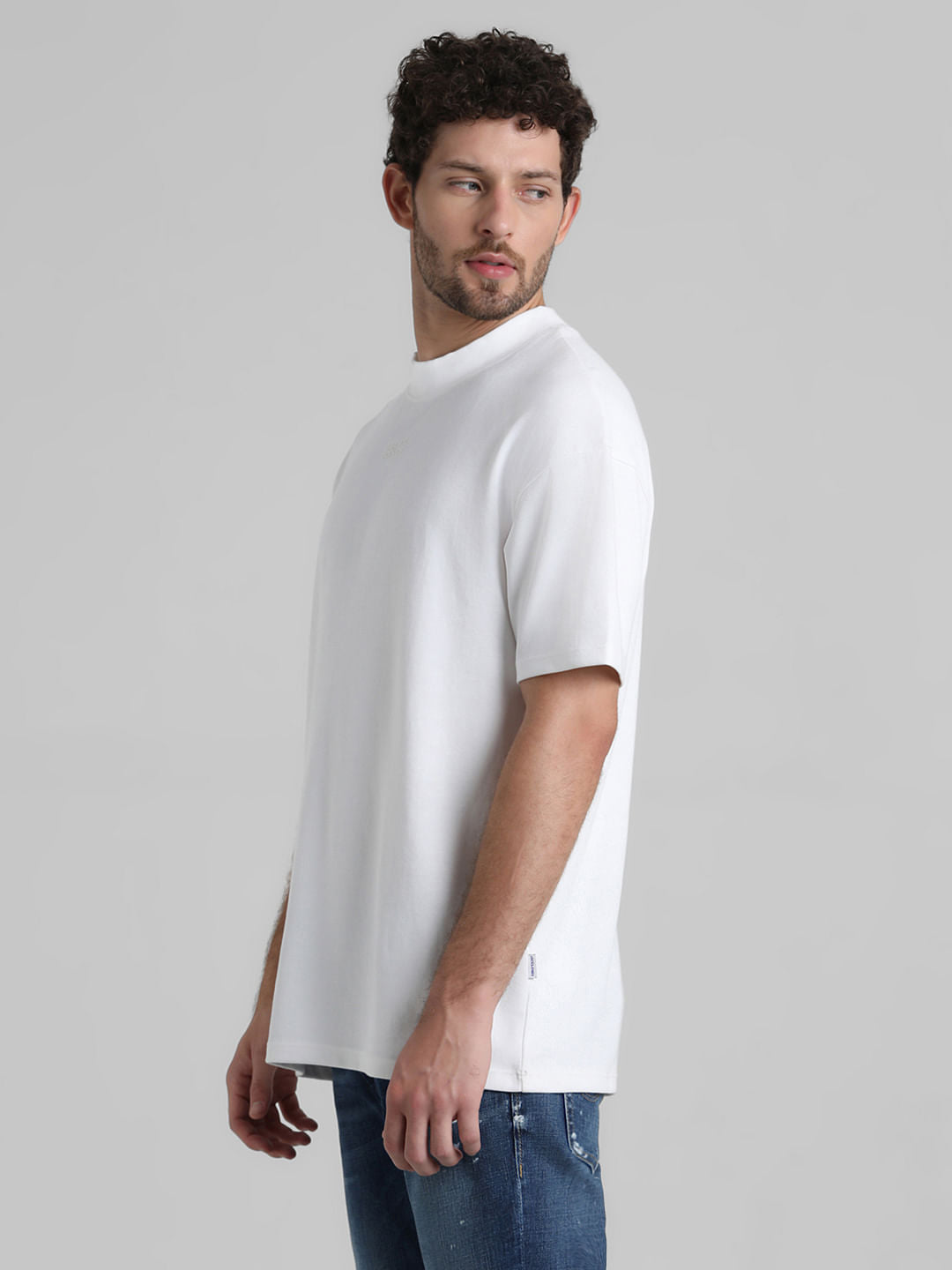 URBAN RACERS by JACK&JONES WHITE HIGH NECK CREW NECK T-SHIRT