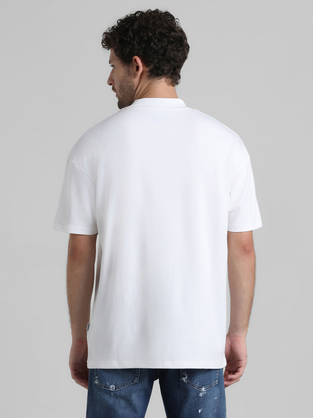 URBAN RACERS by JACK&JONES WHITE HIGH NECK CREW NECK T-SHIRT