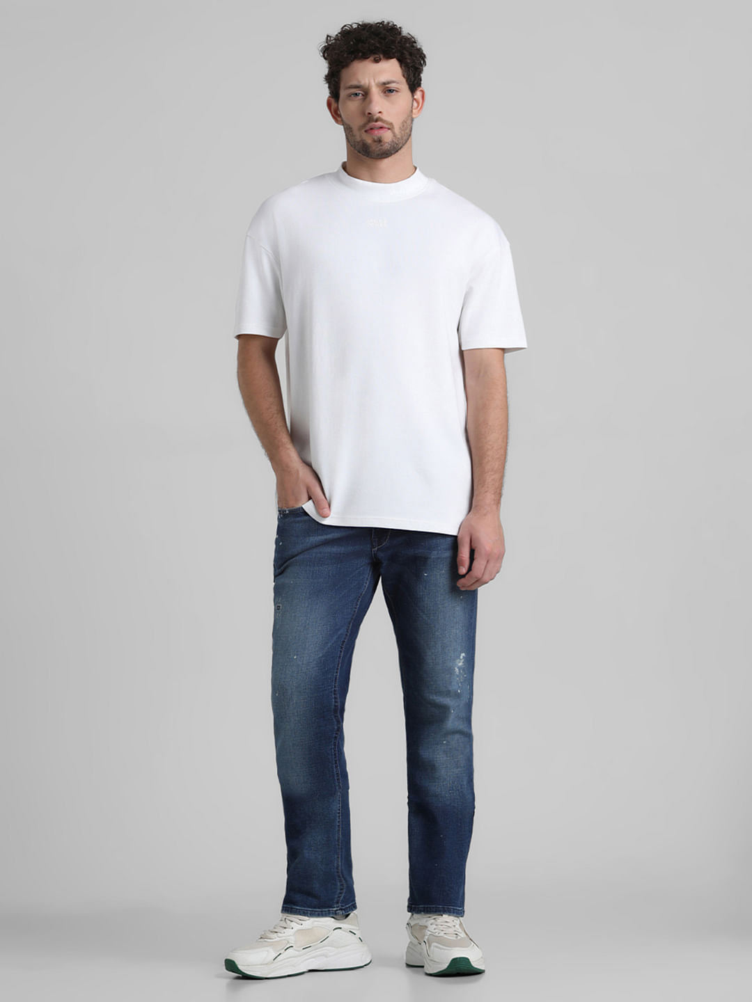 URBAN RACERS by JACK&JONES WHITE HIGH NECK CREW NECK T-SHIRT