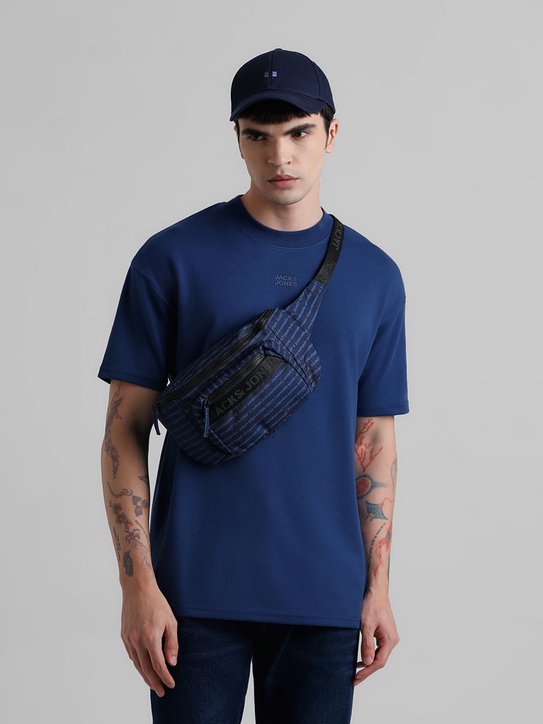 URBAN RACERS by JACK&JONES Blue Logo Print Crew Neck T-shirt - S